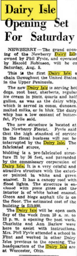 Dairy Isle - Aug 06 1953 Article (newer photo)